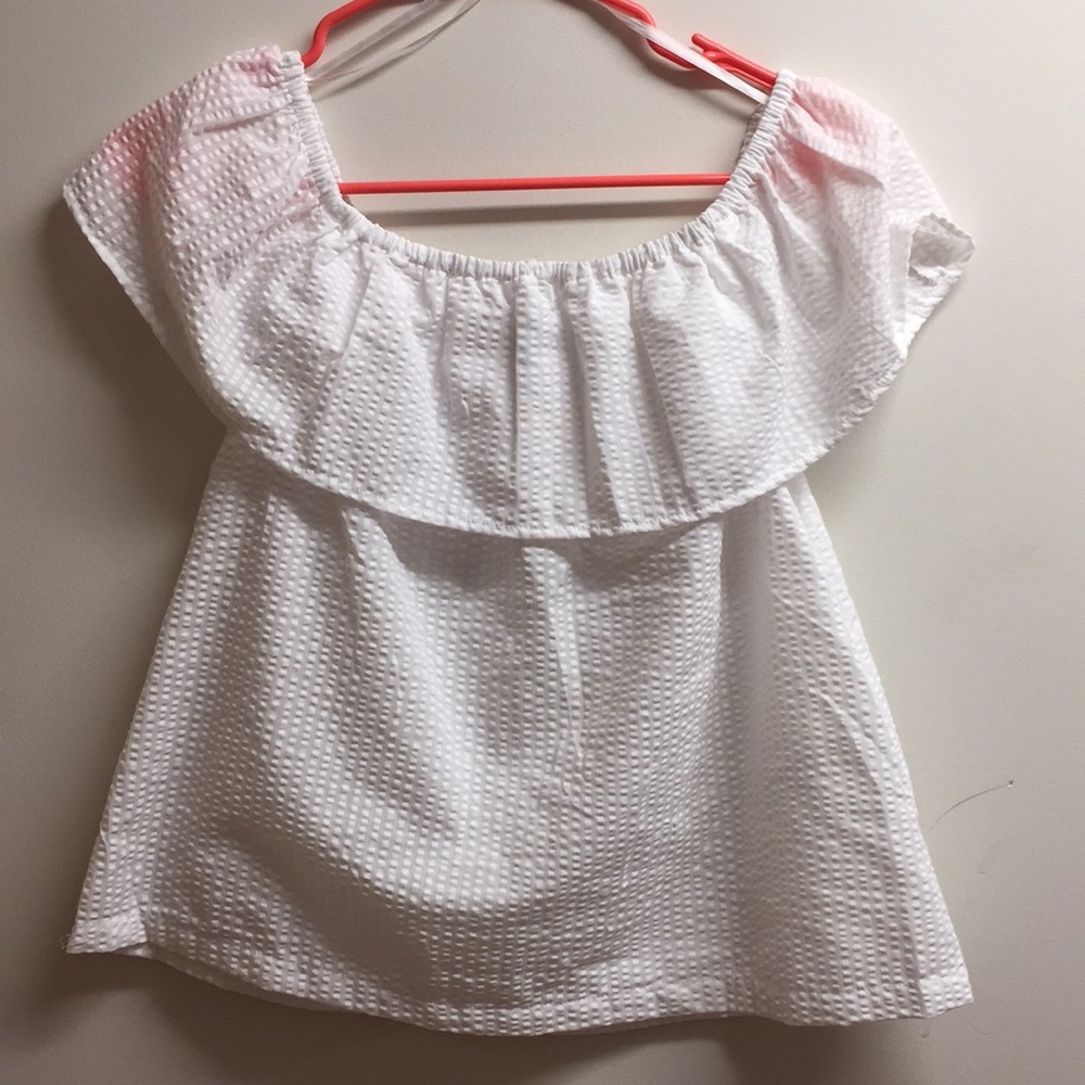Off the shoulder white flutter top